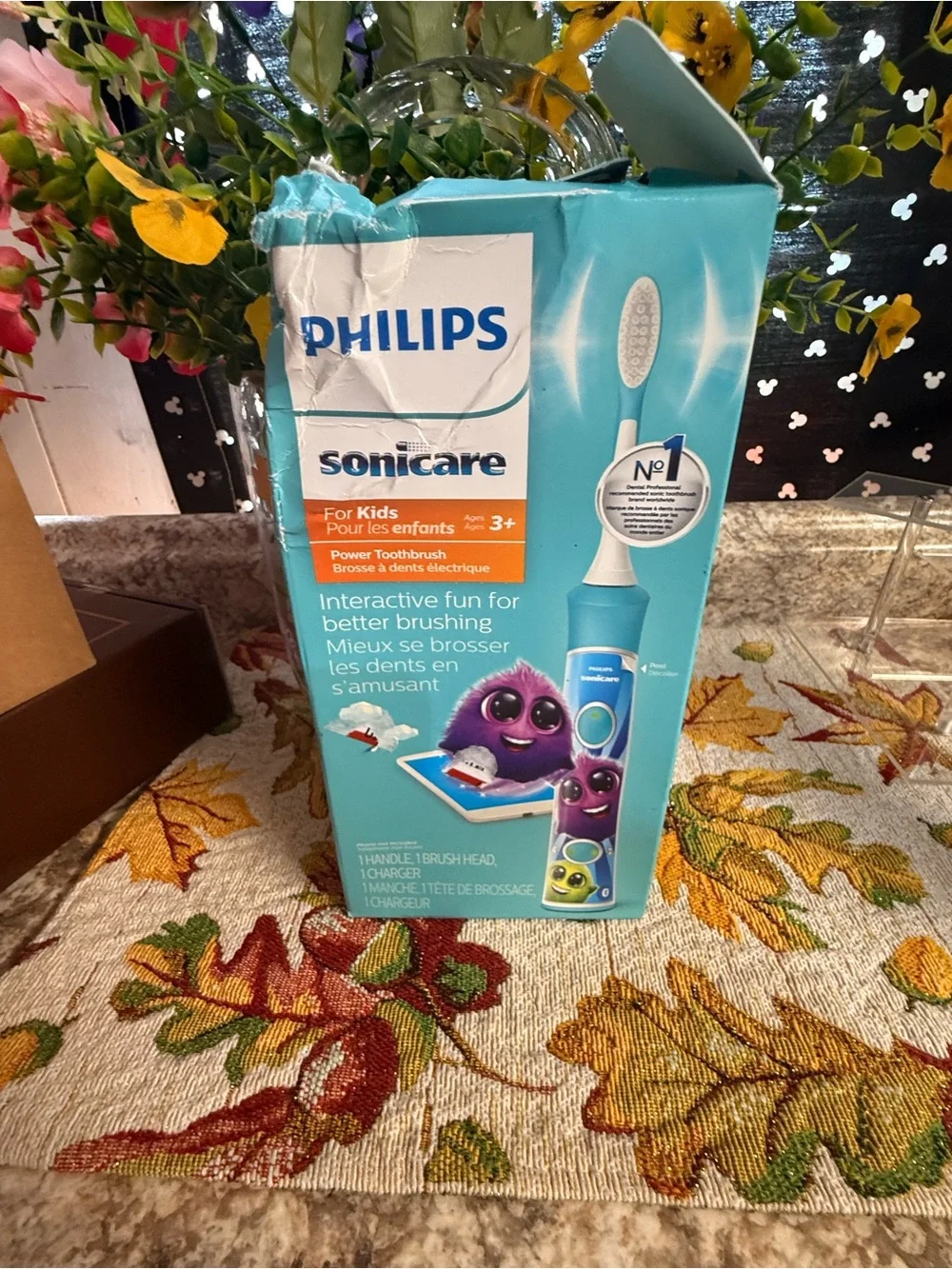 Philips Sonicare Kids Electric Toothbrush - Aqua Blue with Cartoon Faces